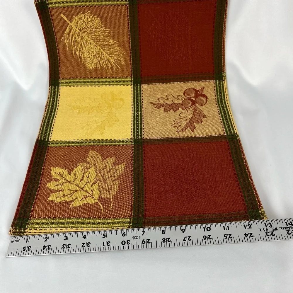 Pair of Placements (2) Damask Square Pattern with Leaves Muted Orange Yellow